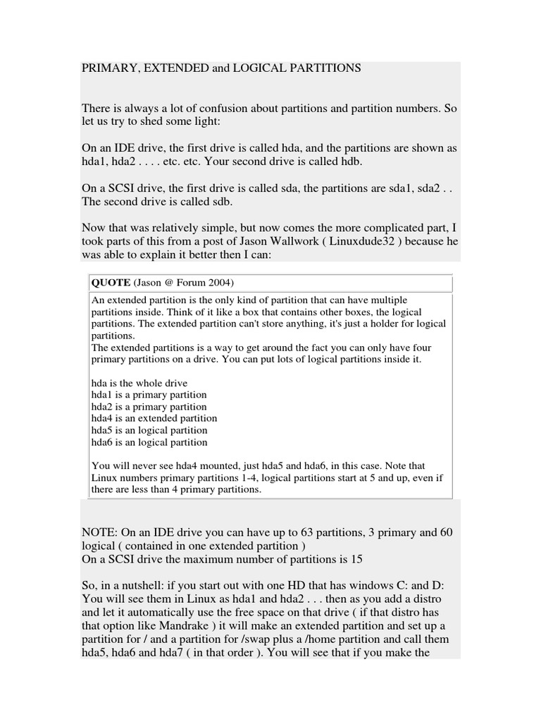 PRIMARY, EXTENDED and LOGICAL PARTITIONS Explained PDF File System