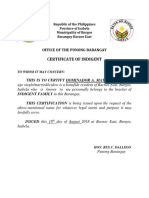 Certificate of Indigency Issued by Barangay in Philippines