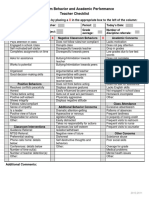 Classroom Behavior and Academic Performance Teacher Checklist