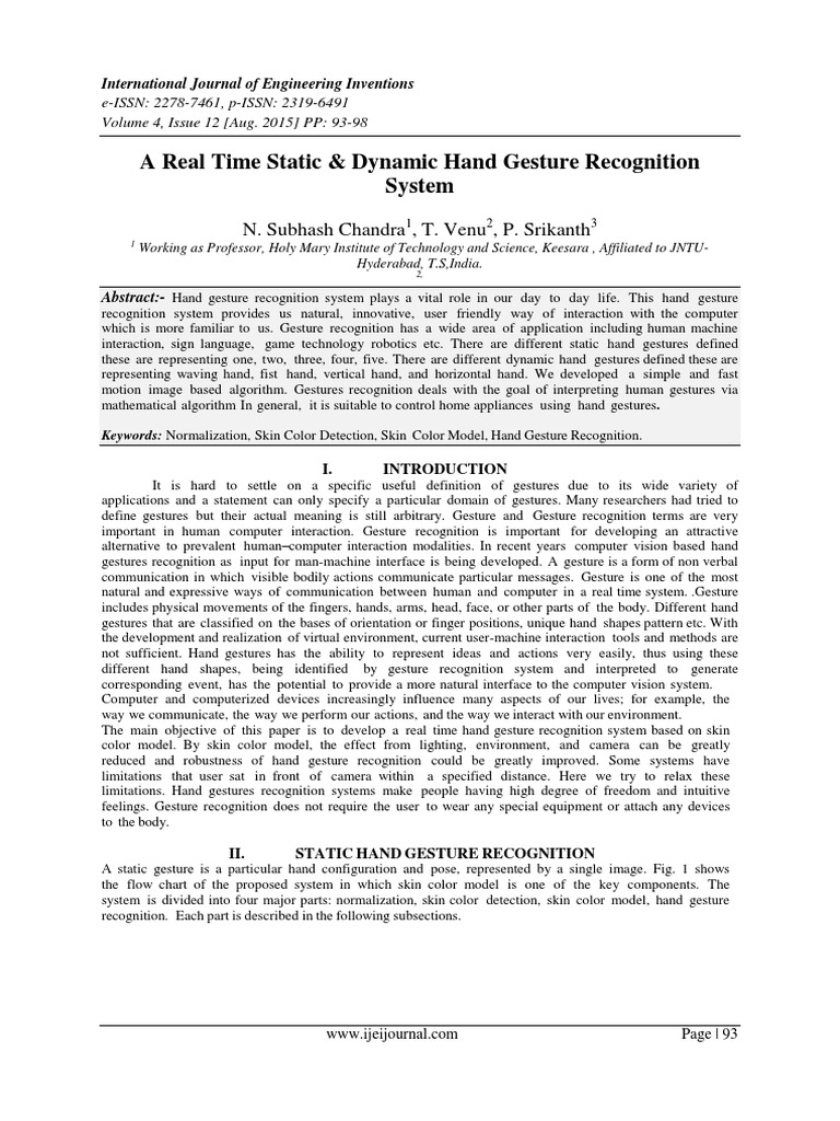 A Real Time Static & Dynamic Hand Gesture Recognition System | PDF ...