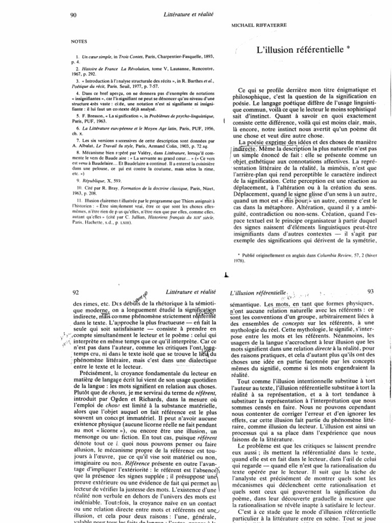 RIFFATERRE, Michael - L Illusion Referentielle | PDF