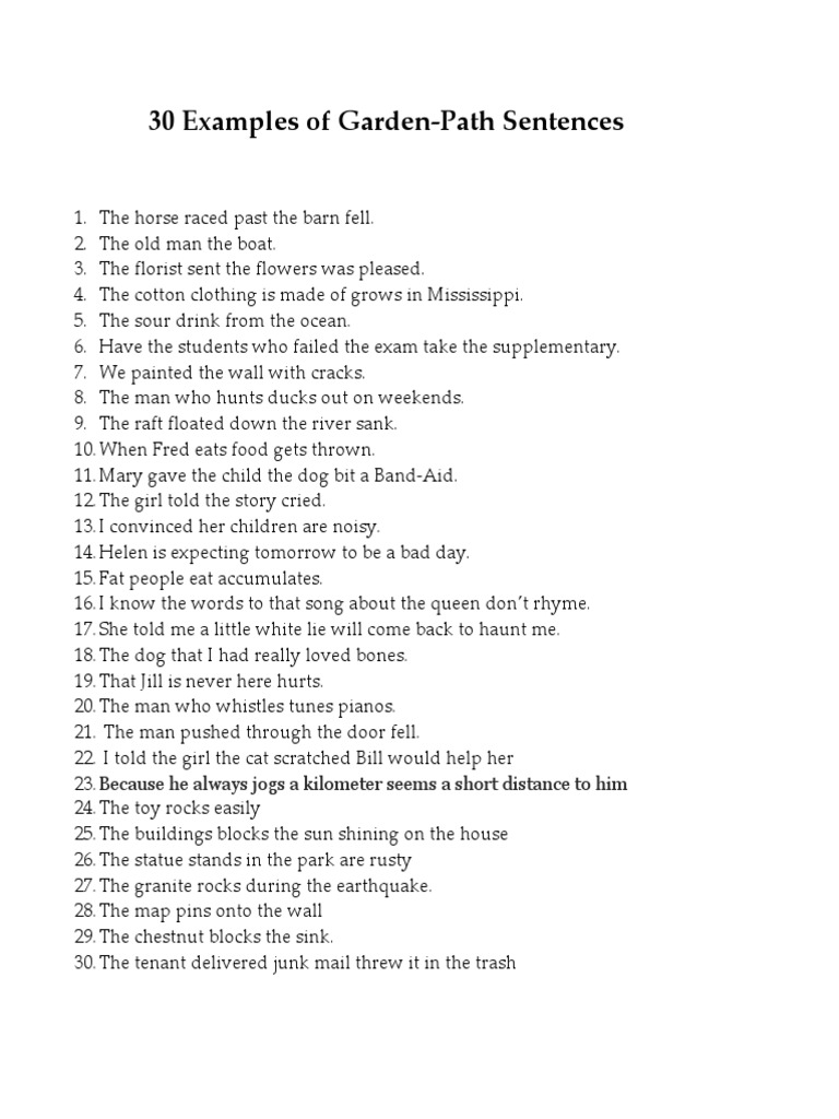 Garden Path Sentences PDF