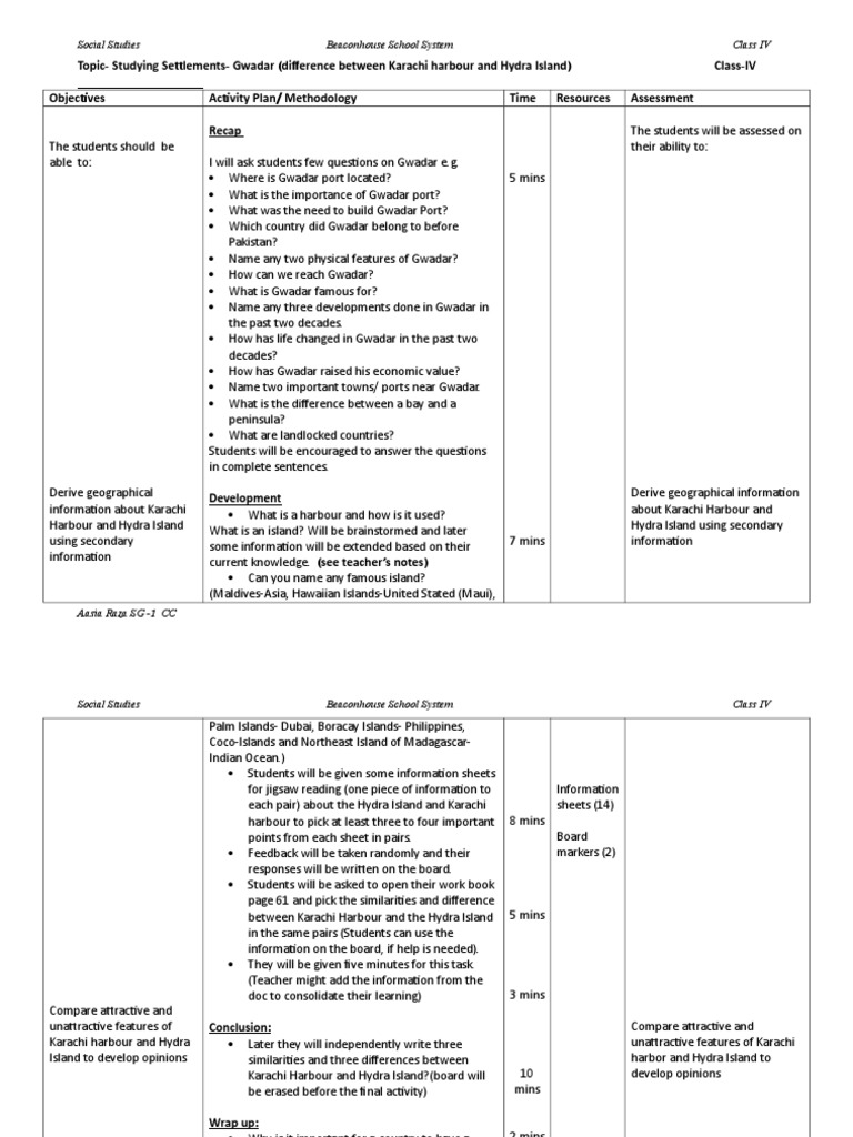 Lesson Plan (Difference Between Island and Harbour) PDF Harbor Coast