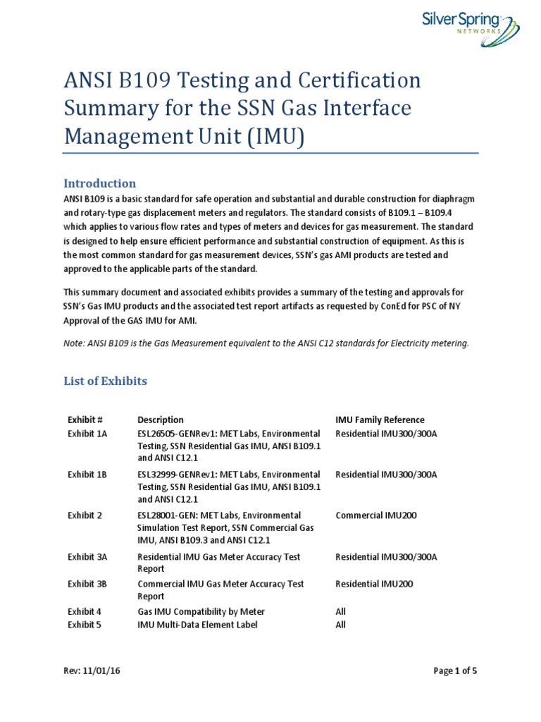 ANSI B109 Certification for Gas IMU | PDF | Nature