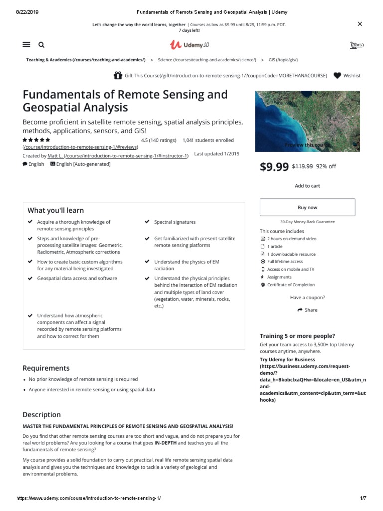 Fundamentals of Remote Sensing and Geospatial Analysis - Udemy | PDF ...