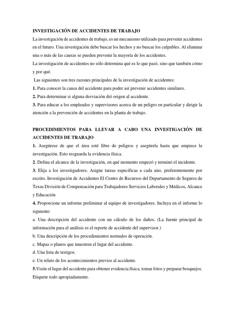 Investigación de Accidentes de Trabajo | Descargar gratis PDF ...