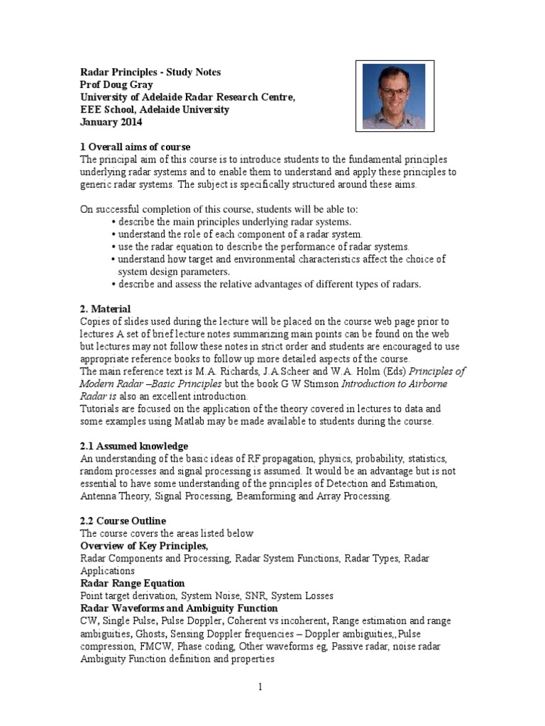 EEE 5119Z 2014 Introduction To Radar Course Handout PDF Radar
