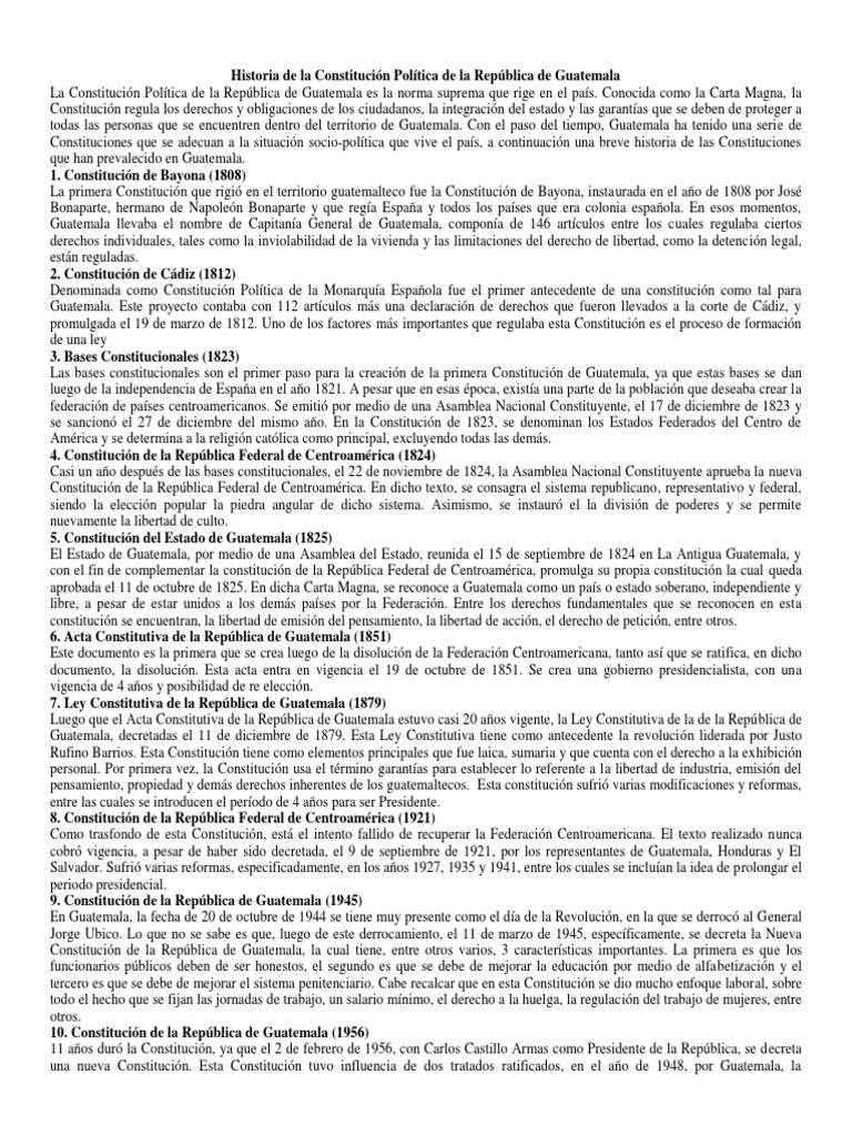 Historia de la Constitución de Guatemala | PDF | Guatemala | Constitución