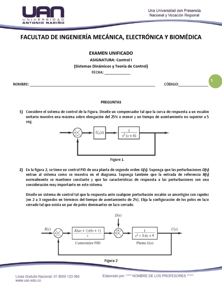 Examen Final Control I - FIMEB | PDF | Sistema de control | Ingeniería ...