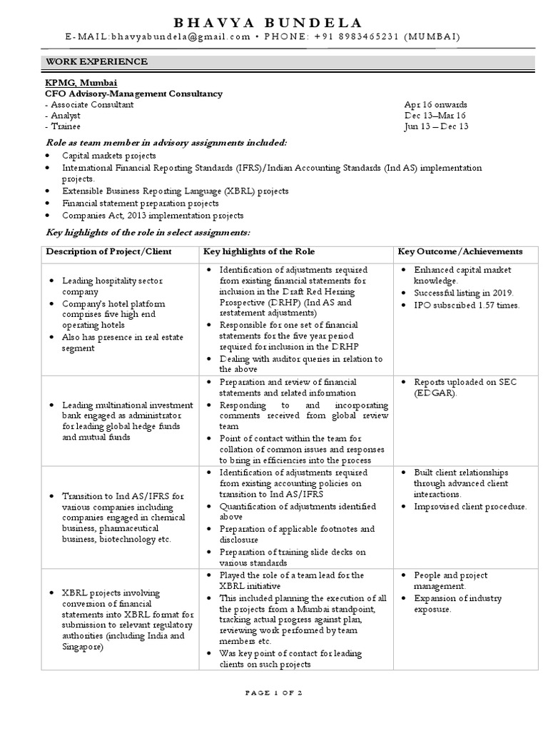 Finance & Consultancy Career Profile | PDF | International Financial  Reporting Standards | Financial Statement