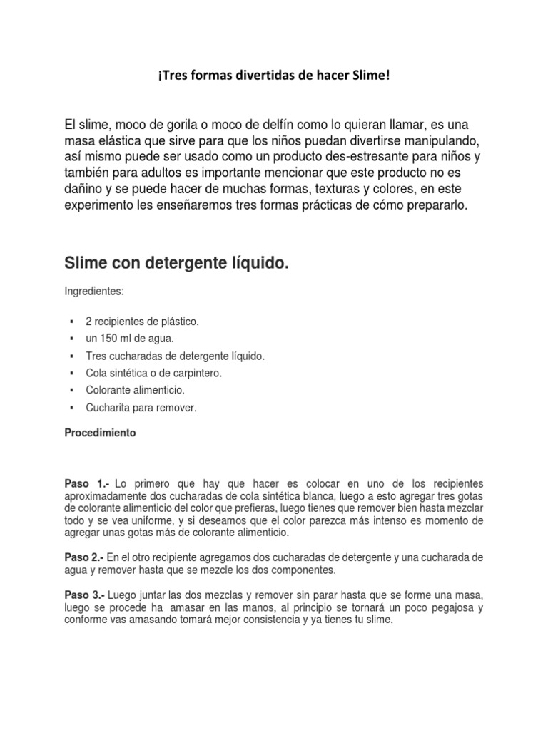 COMO HACER EL Slime o Plastilina Casera | PDF | Naturaleza | Alimentos