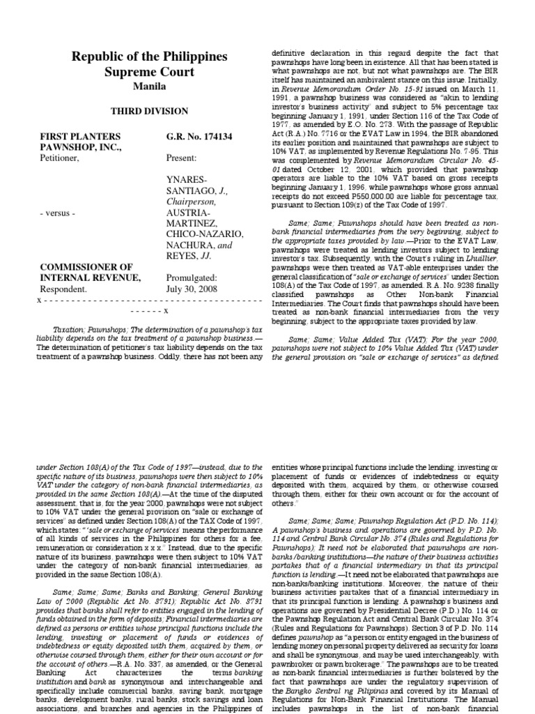 X. First Planters Vs BIR PDF Banks Value Added Tax