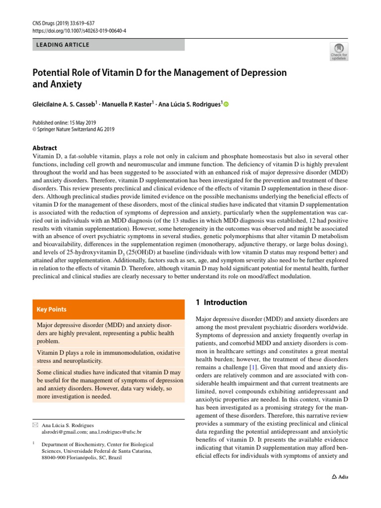 Potential Role of Vitamin D For The Management of Depression and ...