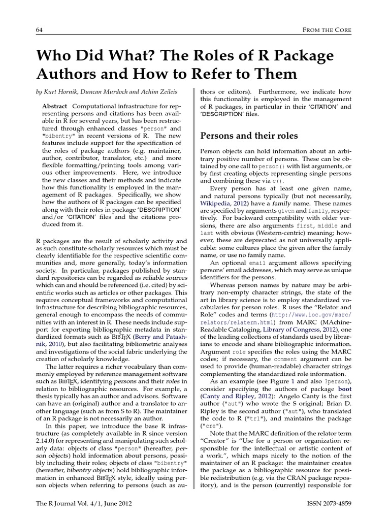 Who Did What? The Roles of R Package Authors and How To Refer To Them ...