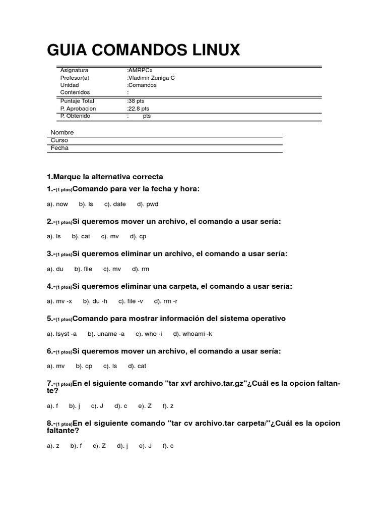 Guía de Comandos Linux para Estudiantes | PDF | Archivo de computadora ...
