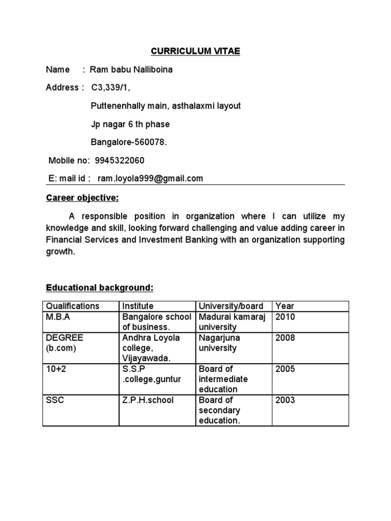 Ram Resume | PDF | Master Of Business Administration | Business