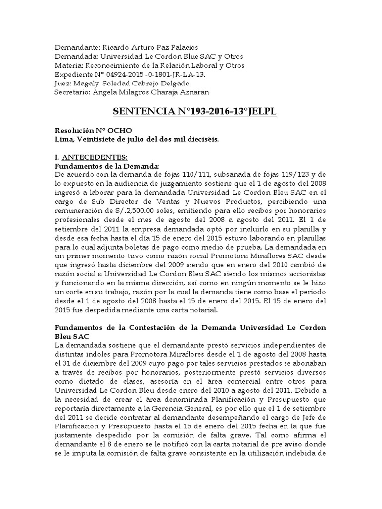 SENTENCIA | PDF | Ley procesal | Caso de ley