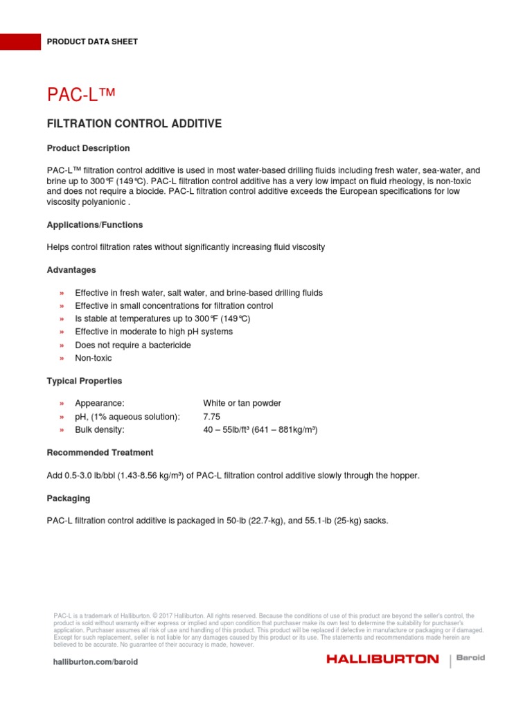 PAC-L™: Filtration Control Additive | PDF | Cooking, Food & Wine ...