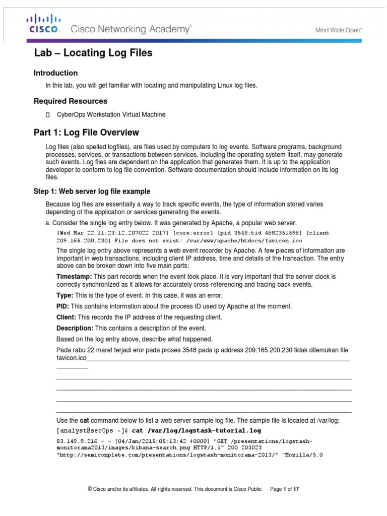 3.2.1.4 Lab - Locating Log Files | PDF | World Wide Web | Internet & Web