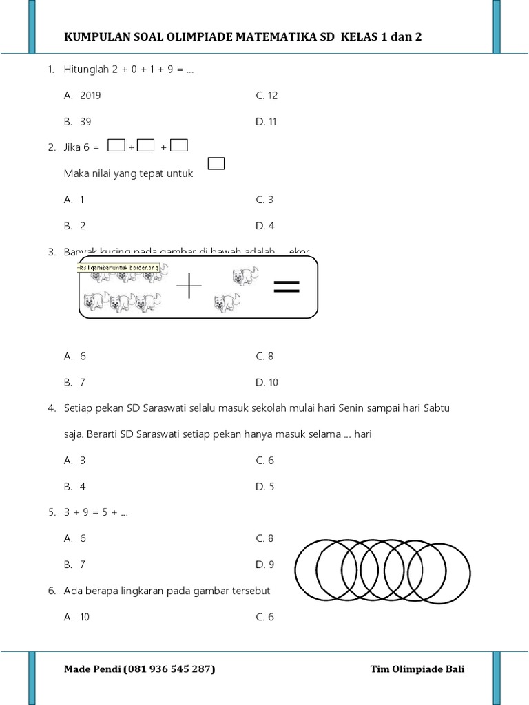 Kumpulan Soal Olimpiade Matematika Sd Kelas 1 Dan 2