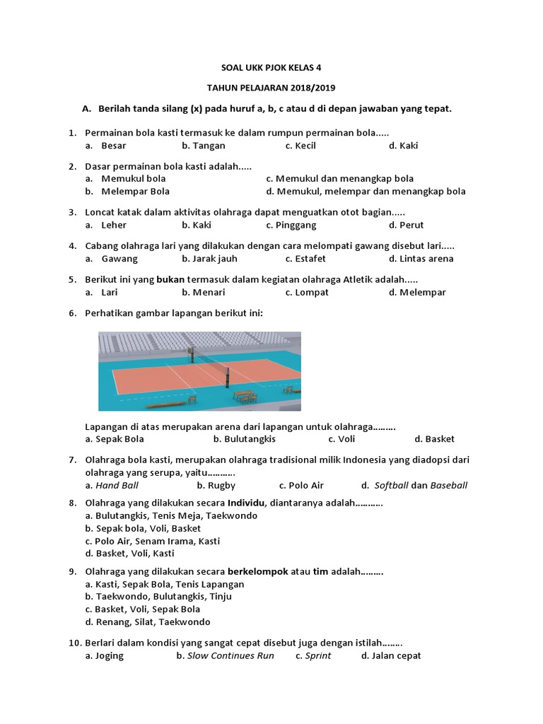 Soal Ukk Pjok Kelas 4