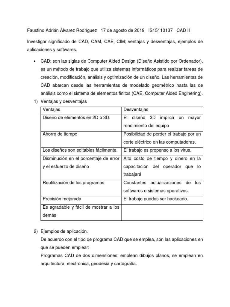 Significado y Aplicaciones de CAD, CAM, CAE, CIM | PDF | Diseño ...