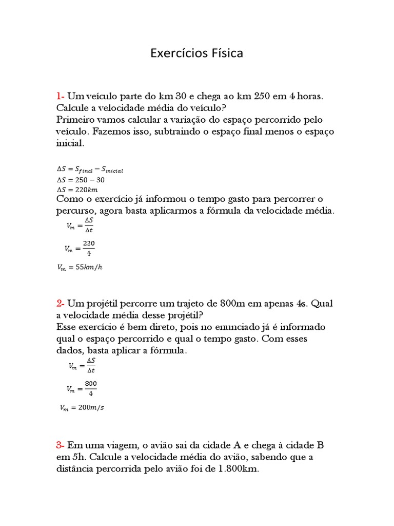 Cálculo de Velocidade Média em Exercícios | PDF | Avião | Metro, image size:768x1024