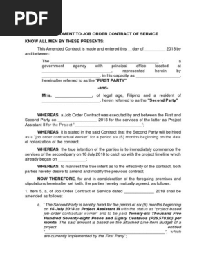 Amendment to Job Order Contract of Service