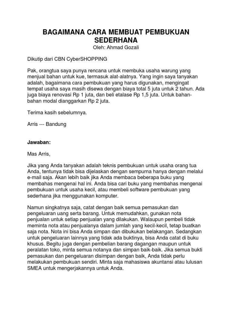 Contoh Dokumen Panduan Pembukuan Sederhana
