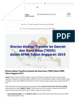 Rincian Alokasi Transfer Ke Daerah Dan Dana Desa (TKDD) Dalam APBN Tahun Anggaran 2019