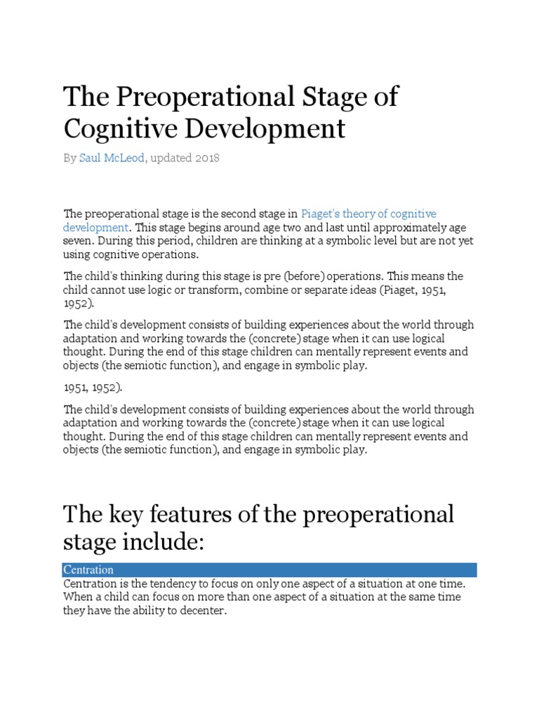 The Preoperational Stage of Cognitive Development | PDF | Cognitive ...