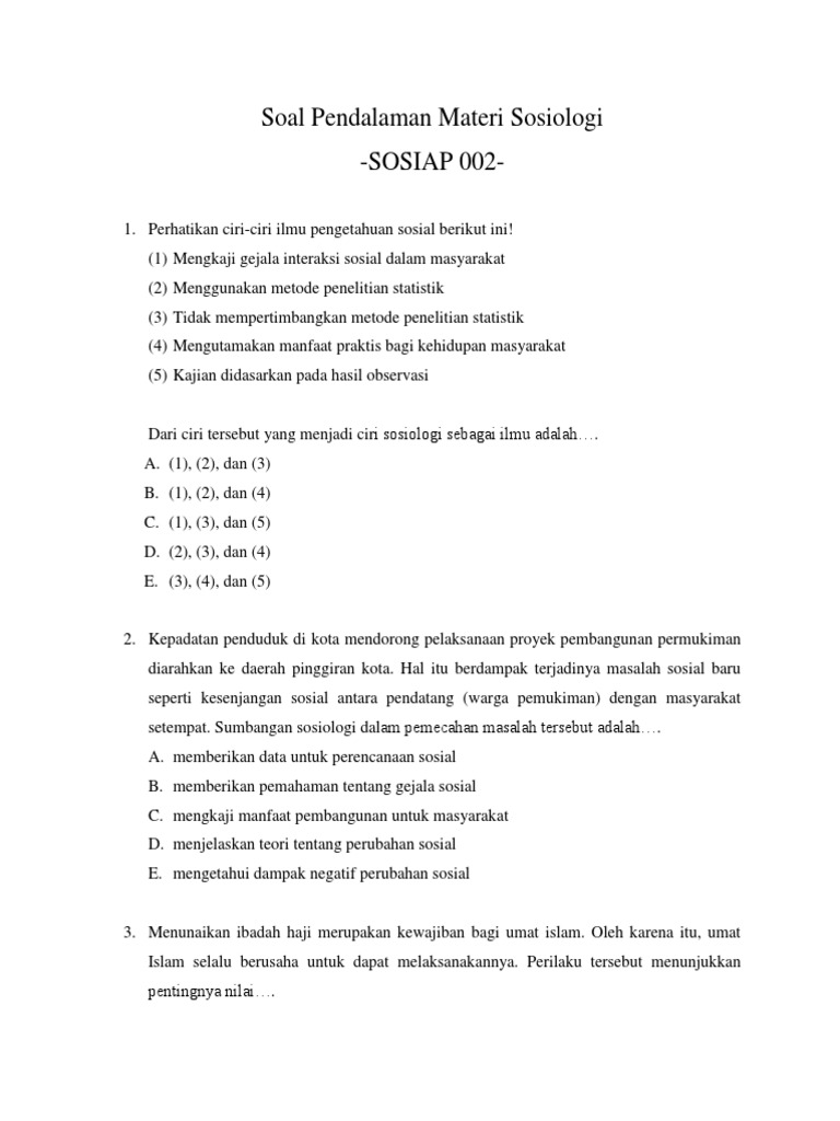 Soal Pendalaman Materi Sosiologi 002