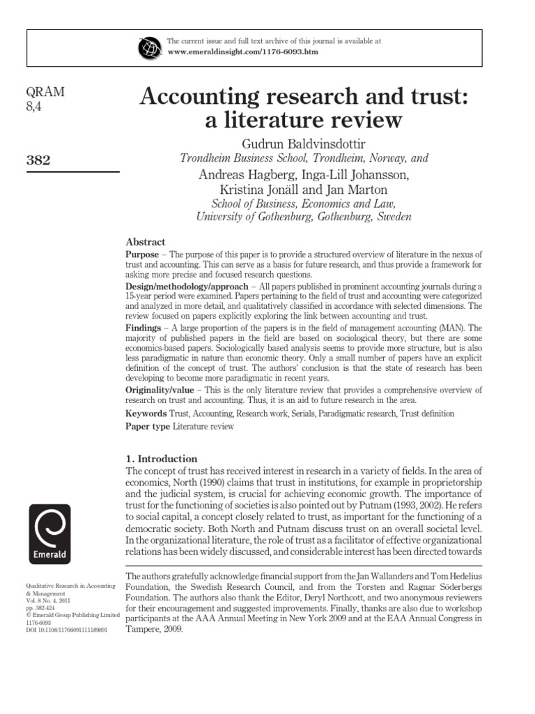 Accounting Research and Trust A Literature Review PDF | PDF ...