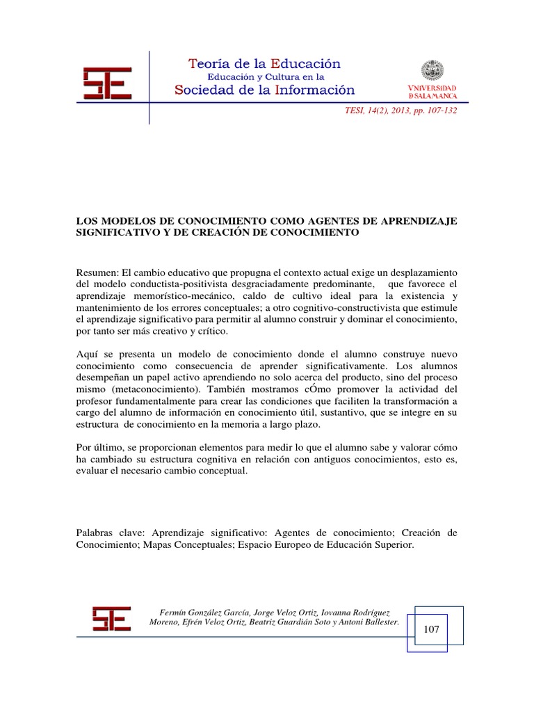 Modelos de Conocimiento y Aprendizaje Significativo | PDF | Evaluación ...