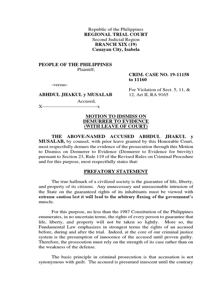 Motion to Dismiss Demurrer Evidence | PDF | Demurrer | Public Law