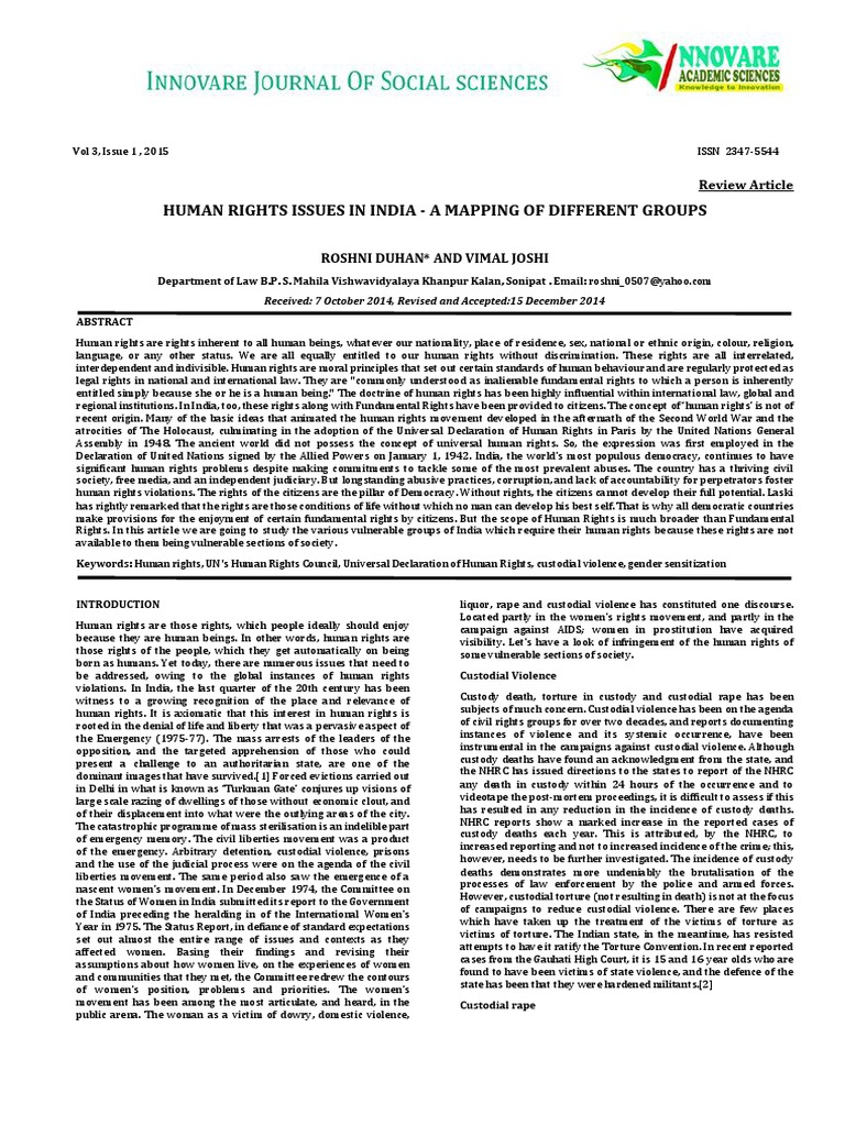 Human Rights Issues in India: A Review | PDF | Dalit | Rape