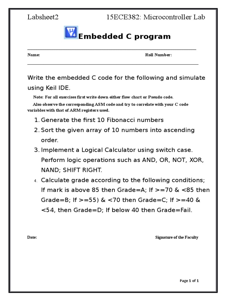 Labsheet2 15ECE382: Microcontroller Lab | PDF