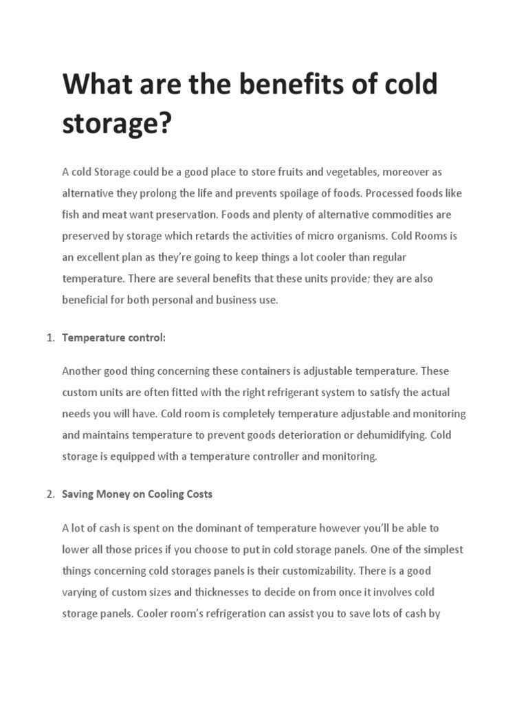 What Are The Benefits of Cold Storage PDF Refrigeration Warehouse