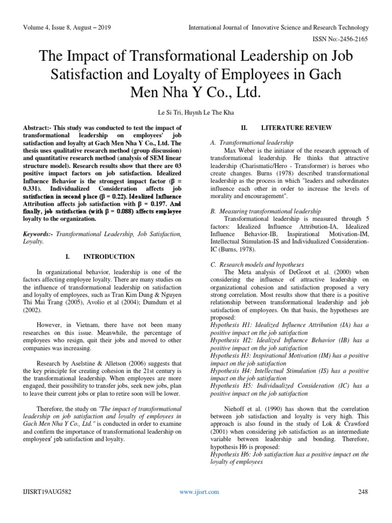 The Impact of Transformational Leadership On Job Satisfaction and ...