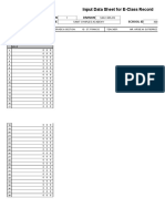 Input Data Sheet For E-Class Record: Region Division School Name School Id