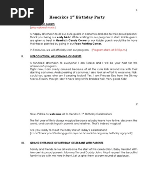 1st Birthday Script Pdf Birthdays