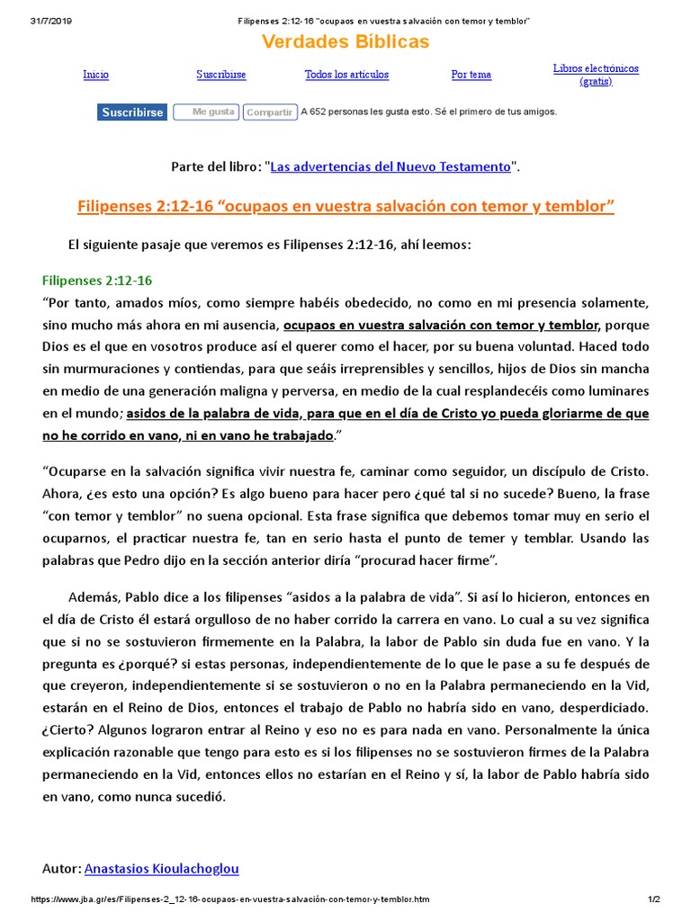 OCUPAOS en Vuestra Salvación Con Temor y TEMBLOR " Filipenses 21216