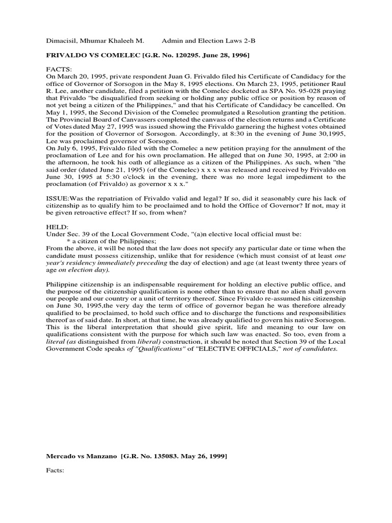 Frivaldo vs comelec g r no 120295 june 28 1996 pdf