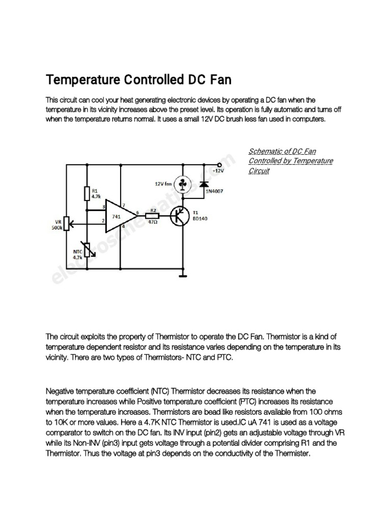 Temperature Controlled DC Fan Circuit Using a Thermistor to