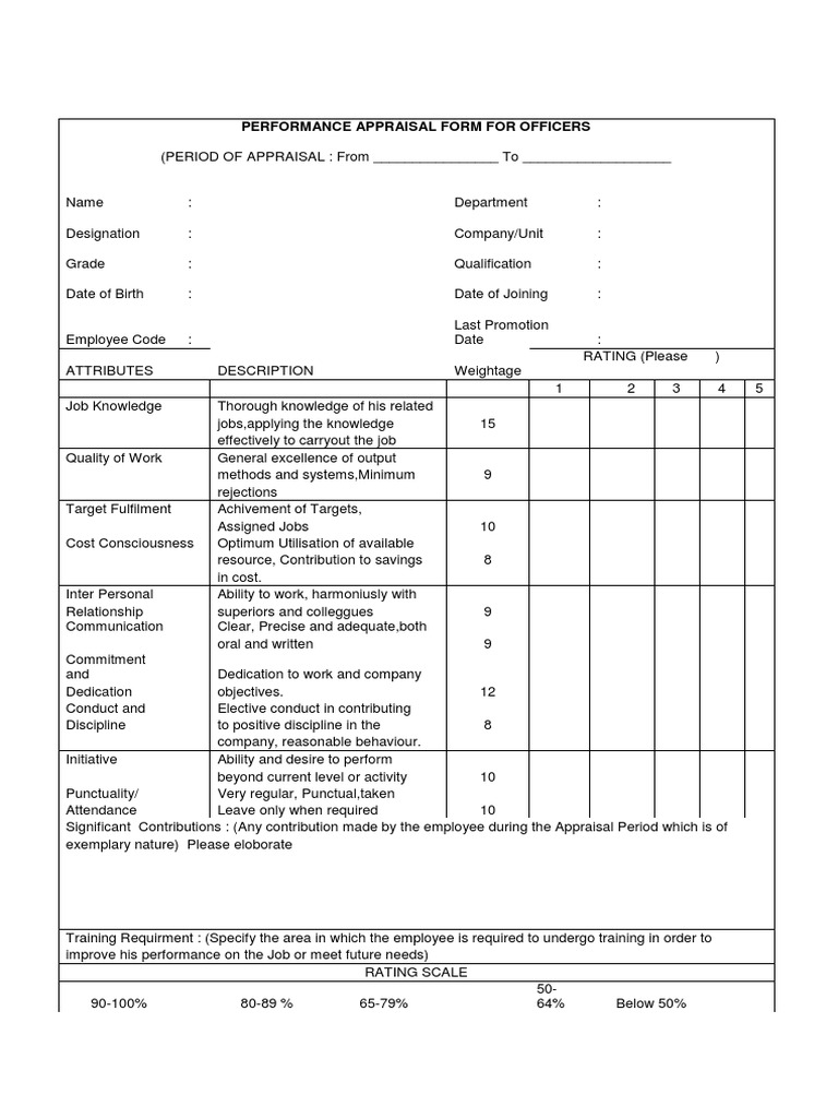 Performance Appraisal Form in | PDF | Performance Appraisal | Employment