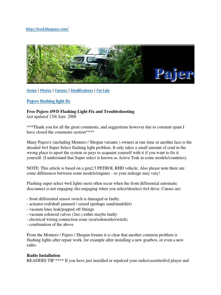 4x4 Flashing Lights Pajero PDF Axle Four Wheel Drive