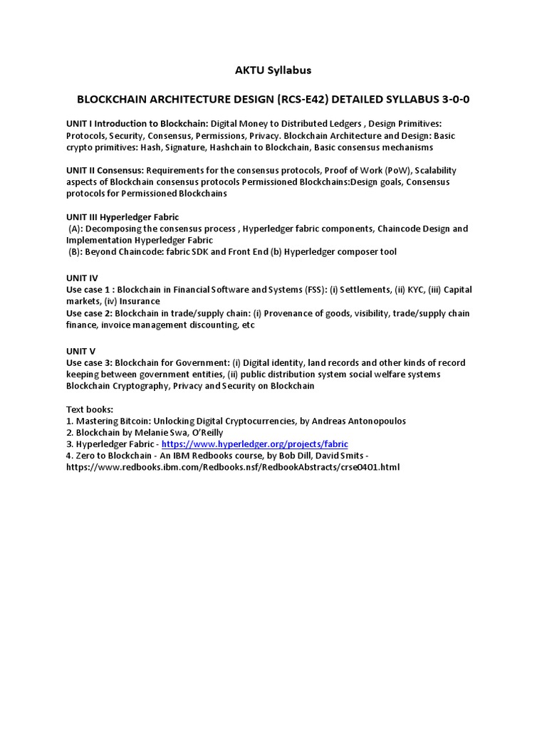 Syllabus Blockchain Architecture And Design