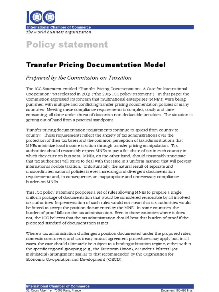 Transfer Pricing Documentation Model 180498Final Economies Business