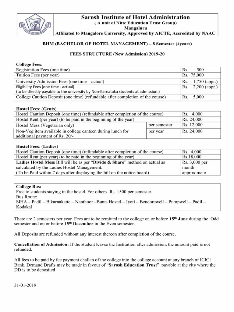 BHM Fee Structure | PDF