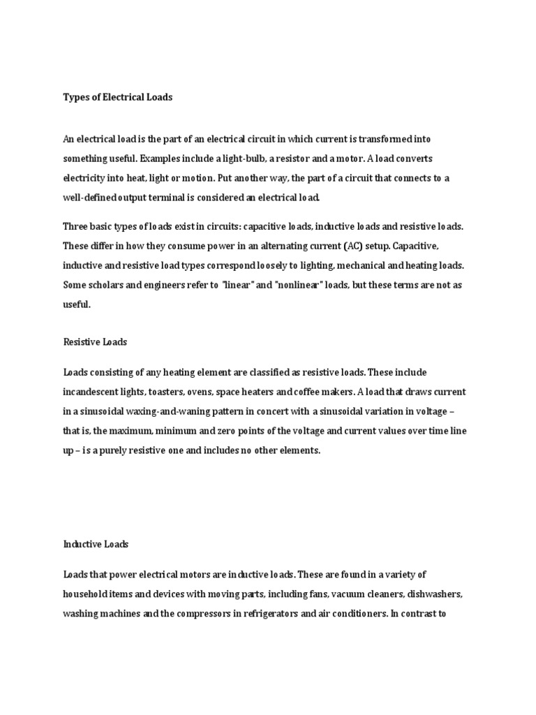 Types of Electrical Loads Explained | PDF | Capacitor | Electrical ...